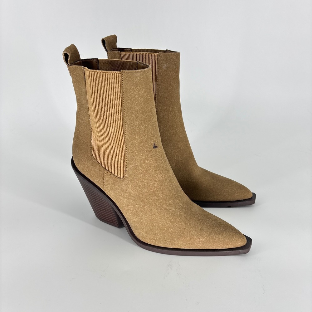 Abound Wrenlee Western Ankle Boots Tan Khaki Brown Women Size 9 Suede Block Heel